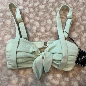 Zaful Green Bustier Tie Front bikini top